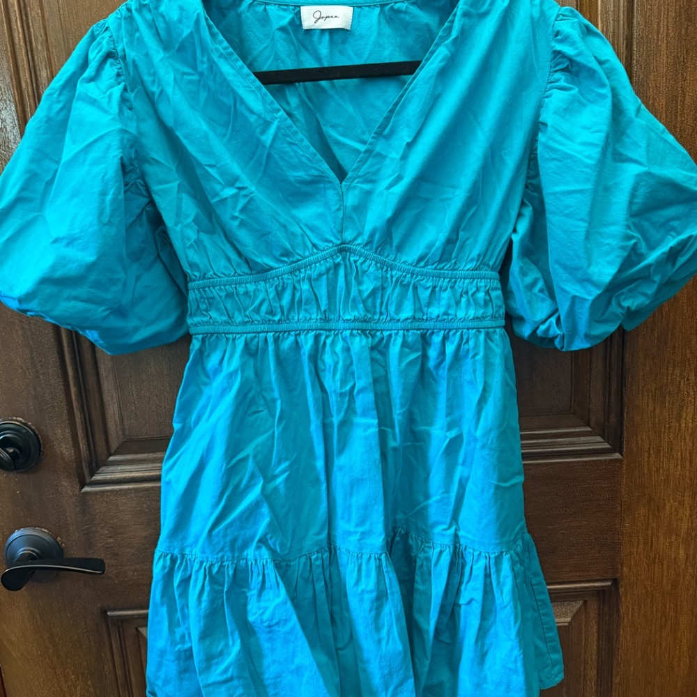 Japna Blue Tiered Puff Sleeve Midi Dress Size Large